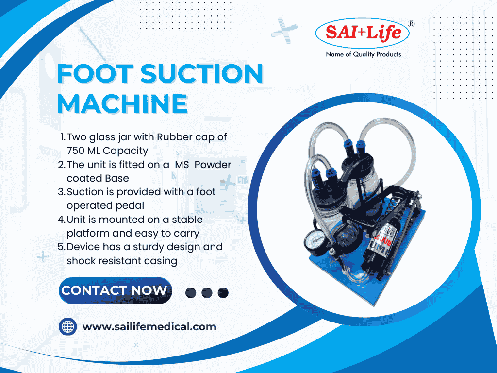 Foot Suction Machine, Portable Medical Suction Pump, Shock Resistant Medical Suction Machine, 750ml Glass Jar Suction Pump, Sai Life Medical Devices Suction Machine, Surgical Suction Machine, Foot Pedal Suction Device, Manual Suction Machine, Portable Foot Operated Suction Pump, Best Foot Suction Machine in India, Hospital Suction Machine Manual, Medical Suction Equipment,